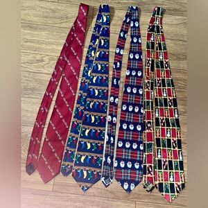 Mixed brands lot of 4 Christmas Ties 100% Silk festive Santa Christmas